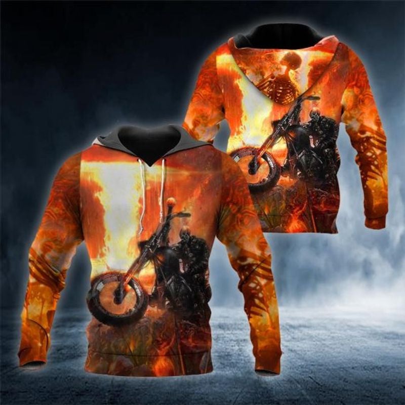 Bikergod Motorcycle Fire Biker Skull  Hoodie Design 3D Full Printed Sizes S - 5XL - NAOA390
