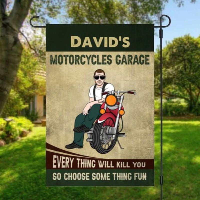 Bikergod Motorcycle Garage Custom Name Garden Flag NMG60