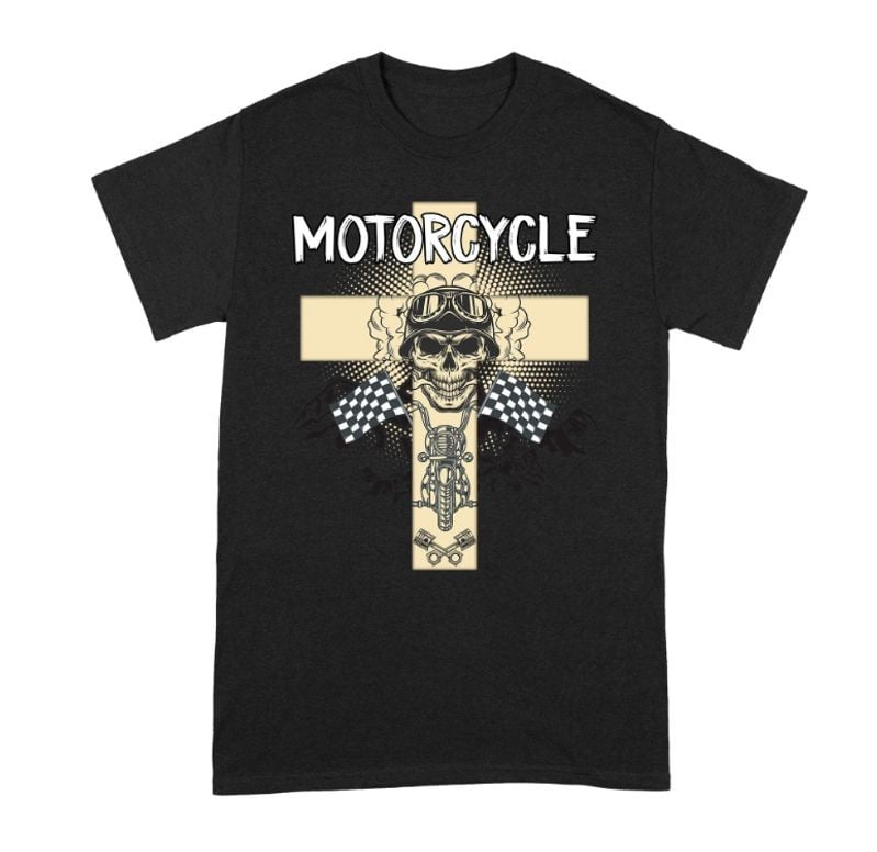 Bikergod Motorcycle Christian Cross Skull Biker T-shirt Design 2D Full Printed Sizes S - 5XL - NAOA174