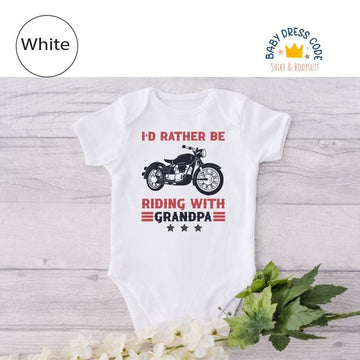 Bikergod Motorcycle I'd Rather Be Riding With Grandpa COTTON Baby Onesie Bodysuit NAVA402