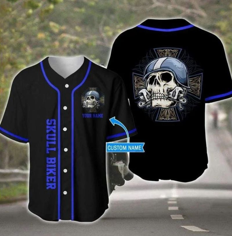 Bikergod Motorcycle Skull Biker Custom Name Baseball Shirt Design 3D Full Printed High Quality - NMAR182