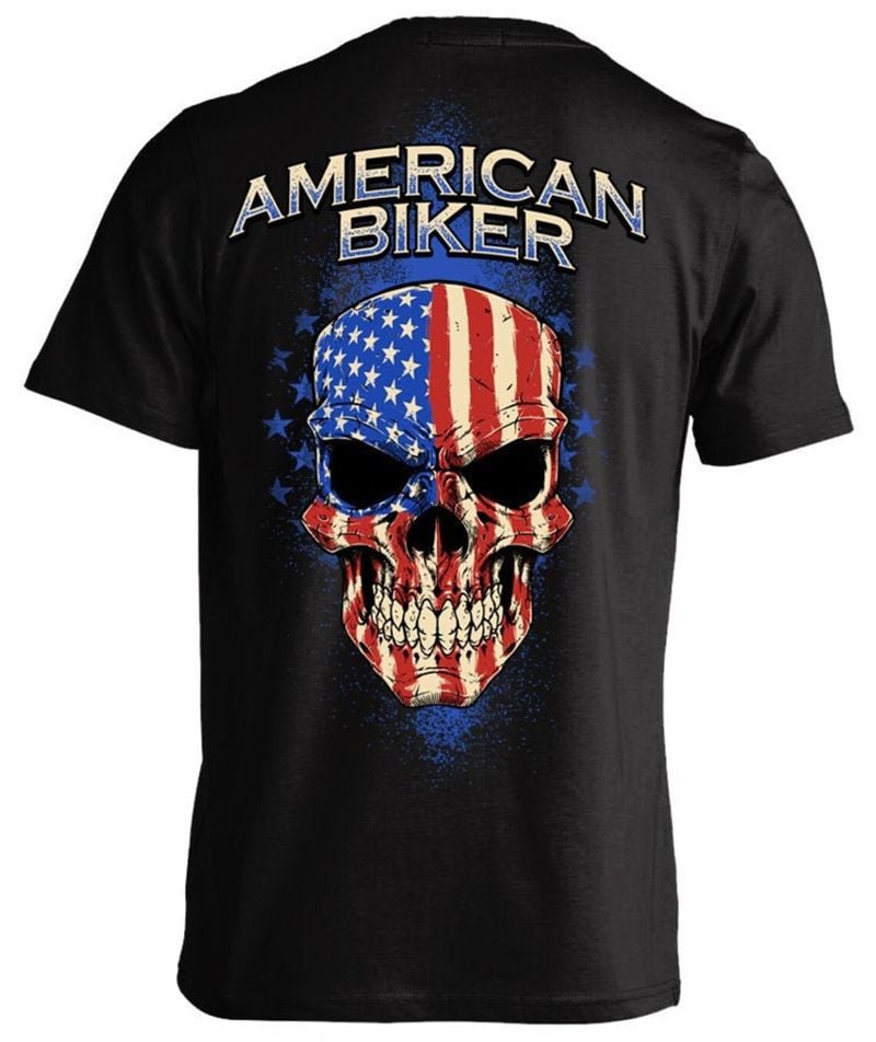 Bikergod Motorcycle American Biker Skull USA Flag T-shirt Design 2D Full Printed Sizes S - 5XL - NAVA395
