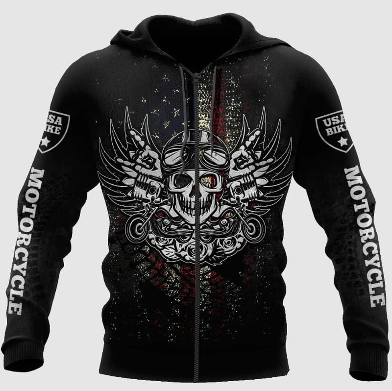 Bikergod Motorcycle  Zip Hoodie Design 3D Full Printed Sizes S - 5XL - NAOA373D