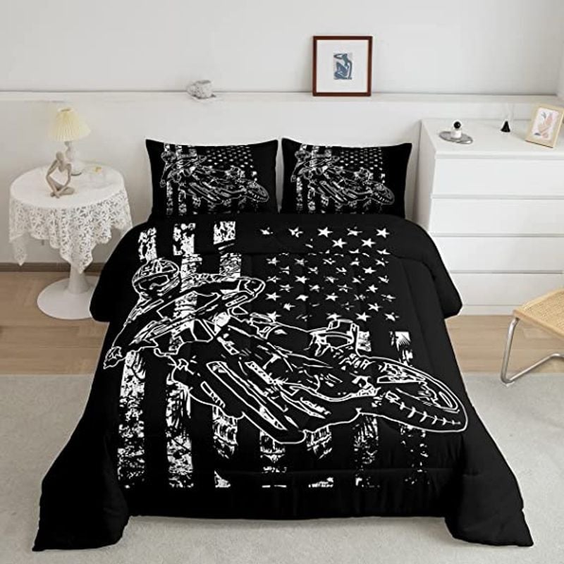 Bikergod Motorcycle American Flag 4th Of July Independence Day Bedding Set Cover Design 3D - NAIA382