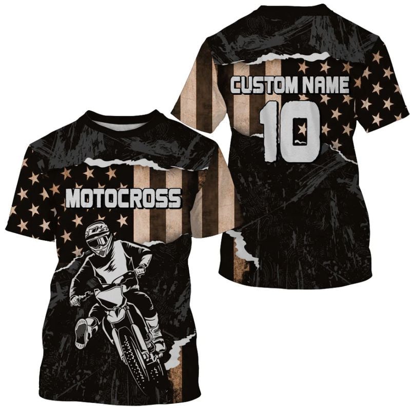 Bikergod Motorcycle Motocross USA Flag Custom Name And Number  T-shirt Design 3D Full Printed Sizes S - 5XL - NMQE86