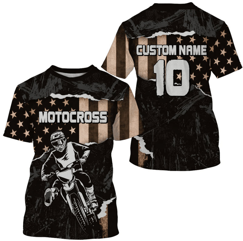 Bikergod Motorcycle Motocross USA Flag Custom Name And Number  T-shirt Design 3D Full Printed Sizes S - 5XL - NMQE86