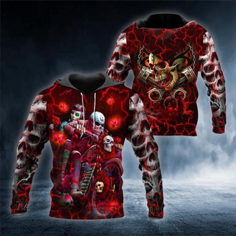Bikergod Motorcycle Couple Biker Skull  Hoodie Design 3D Full Printed Sizes S - 5XL - NAOA385