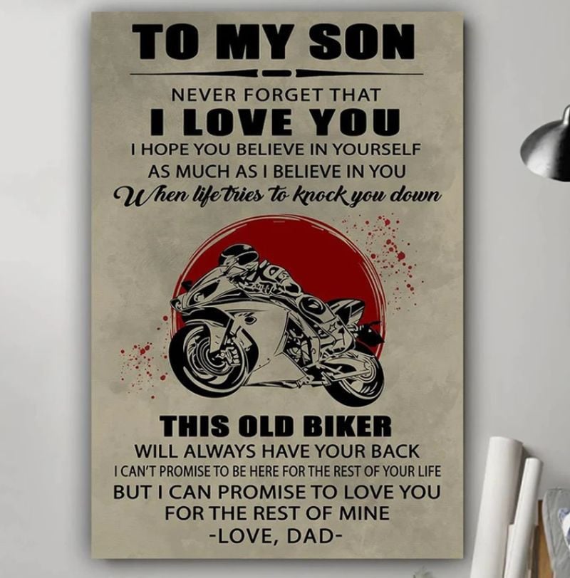 Bikergod Motorcycle To my son from dad never forget that I love you biker Poster NANA215