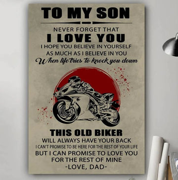 Bikergod Motorcycle To my son from dad never forget that I love you biker Poster NANA215
