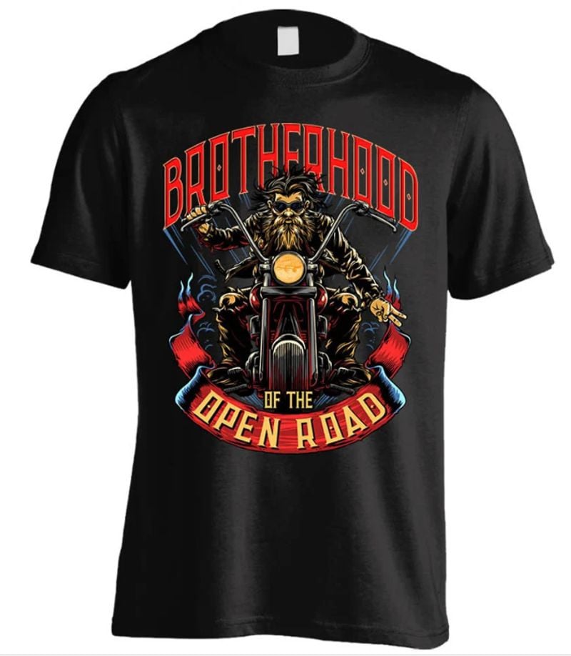 Bikergod Motorcycles Brotherhood of the Open Road T-shirt Design 2D Full Printed Sizes S - 5XL - NAEA268