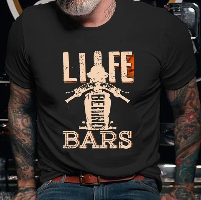 Bikergod Motorcycle life behind bars T-shirt, Crew-neck Sweatshirt, Hoodie, Tank Top, V-neck T-shirt Design 2D Full Printed Sizes S - 5XL - NAJA418