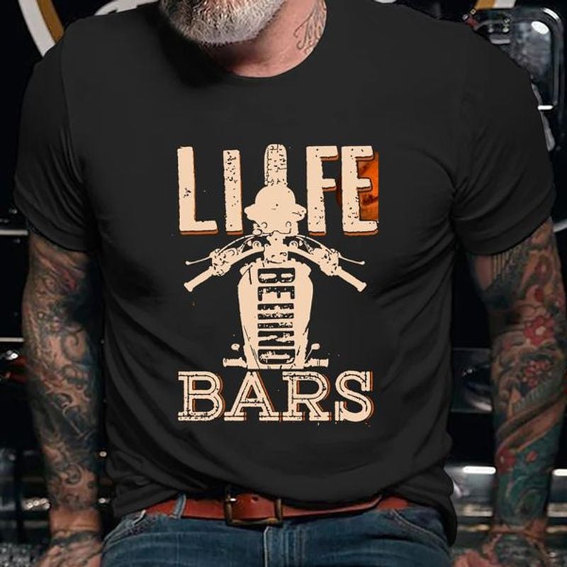 Bikergod Motorcycle life behind bars T-shirt, Crew-neck Sweatshirt, Hoodie, Tank Top, V-neck T-shirt Design 2D Full Printed Sizes S - 5XL - NAJA418