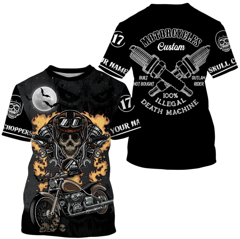 Bikergod Motorcycle 100% Illegal Death Machine Custom Name And Number  T-shirt Design 3D Full Printed Sizes S - 5XL - NMQE93B