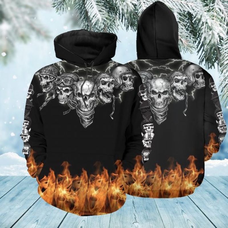 Bikergod Motorcycle Skulls Biker Fire  Hoodie Design 3D Full Printed Sizes S - 5XL - NAOA380