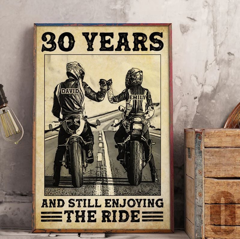 Bikergod Motorcycle 30 Years And Still Enjoying The Ride Motorcycle Couple Custom Names Poster NASA73
