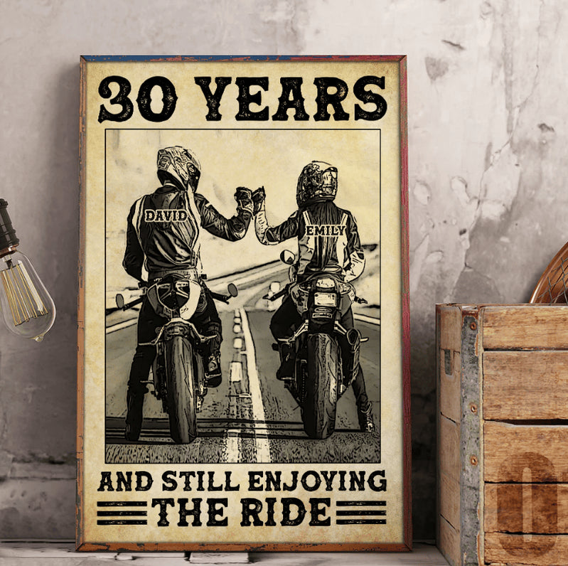 Bikergod Motorcycle 30 Years And Still Enjoying The Ride Motorcycle Couple Custom Names Poster NASA73