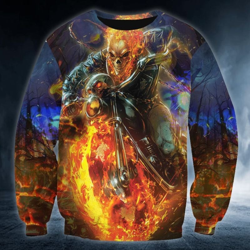 Bikergod Motorcycle Ghost Rider Fire Skull COTTON Sweatshirt Design 3D Full Printed Sizes S - 5XL - NAJA449F