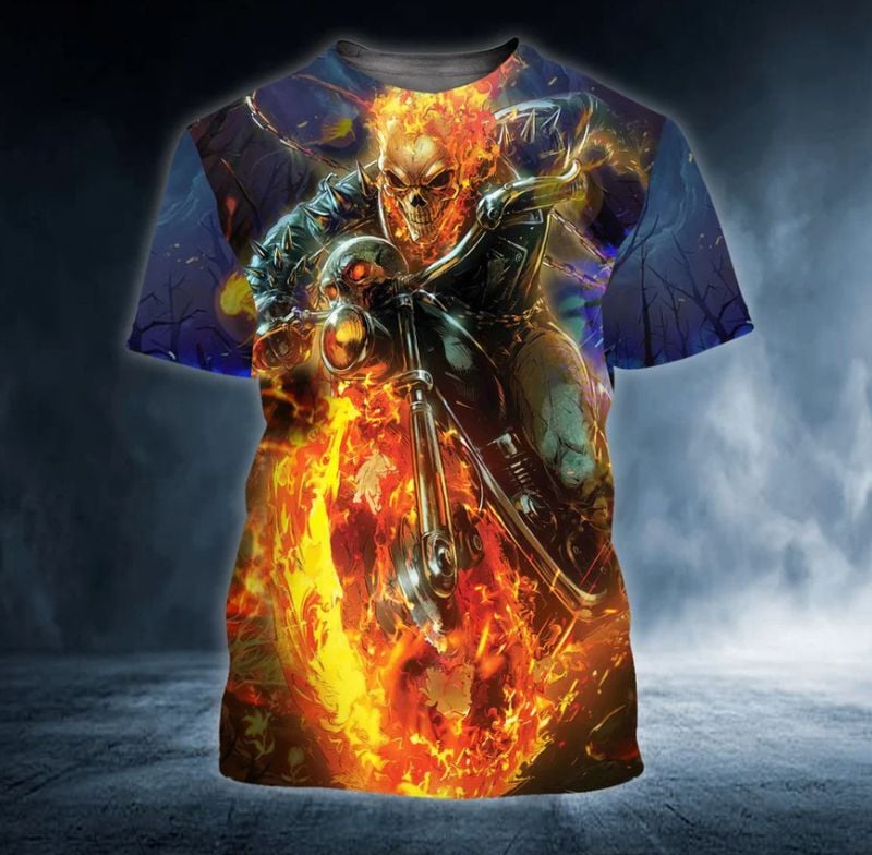Bikergod Motorcycle Ghost Rider Fire Skull  T-shirt Design 3D Full Printed Sizes S - 5XL - NAJA449D