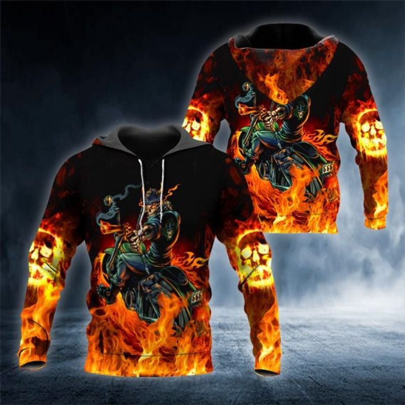 Bikergod Motorcycle Fire Biker Skull  Hoodie Design 3D Full Printed Sizes S - 5XL - NAOA392