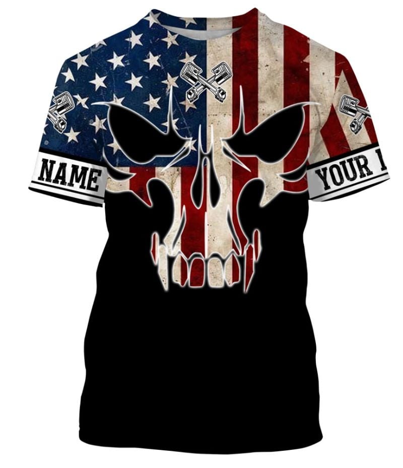 Bikergod Motorcycle USA Flag Custom Name  T-shirt Design 3D Full Printed Sizes S - 5XL - NMQE105