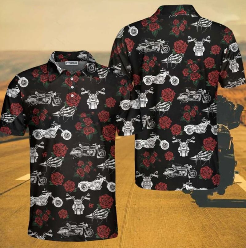 Bikergod Motorcycle Skull Rose Biker Polo Design 3D Full Printed Sizes S - 5XL NMAR185