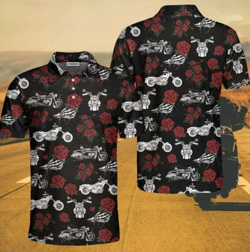 Bikergod Motorcycle Skull Rose Biker Polo Design 3D Full Printed Sizes S - 5XL NMAR185