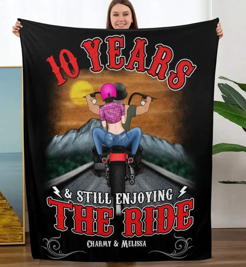 Bikergod Motorcycle 10 Years & Still Enjoying The Ride Custom Names Blanket NMBL031