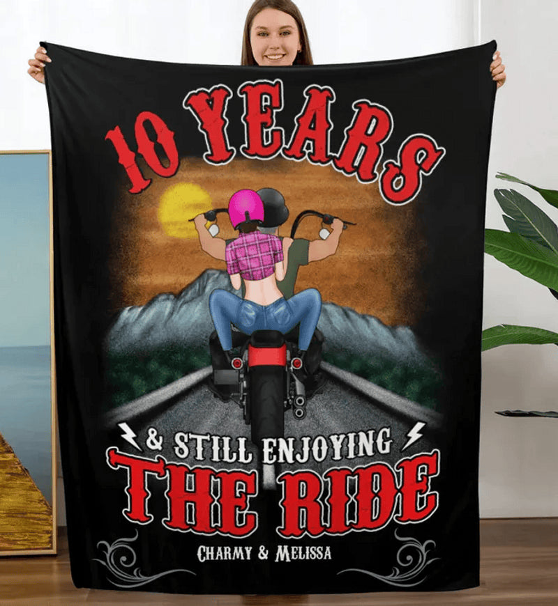 Bikergod Motorcycle 10 Years & Still Enjoying The Ride Custom Names Blanket NMBL031