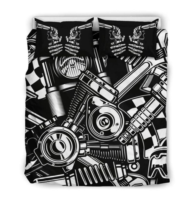 Bikergod Motorcycle Machine Bedding Set Cover Design 3D - NAOA363