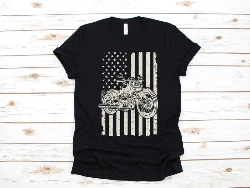 Bikergod Motorcycle American Flag T-shirt Design 2D Full Printed Sizes S - 5XL - NAVA376