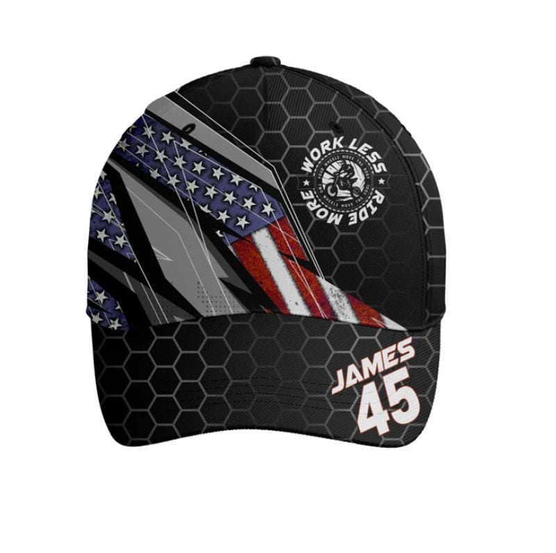 Bikergod Motorcycle  Work Less Ride More Custom Name And Number Classic Cap NMQI134B
