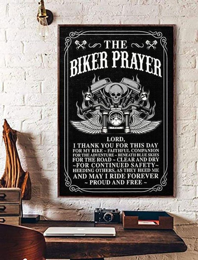 Bikergod Motorcycle The Biker Prayer Skull And Motorcycles Vintage Poster NANA167
