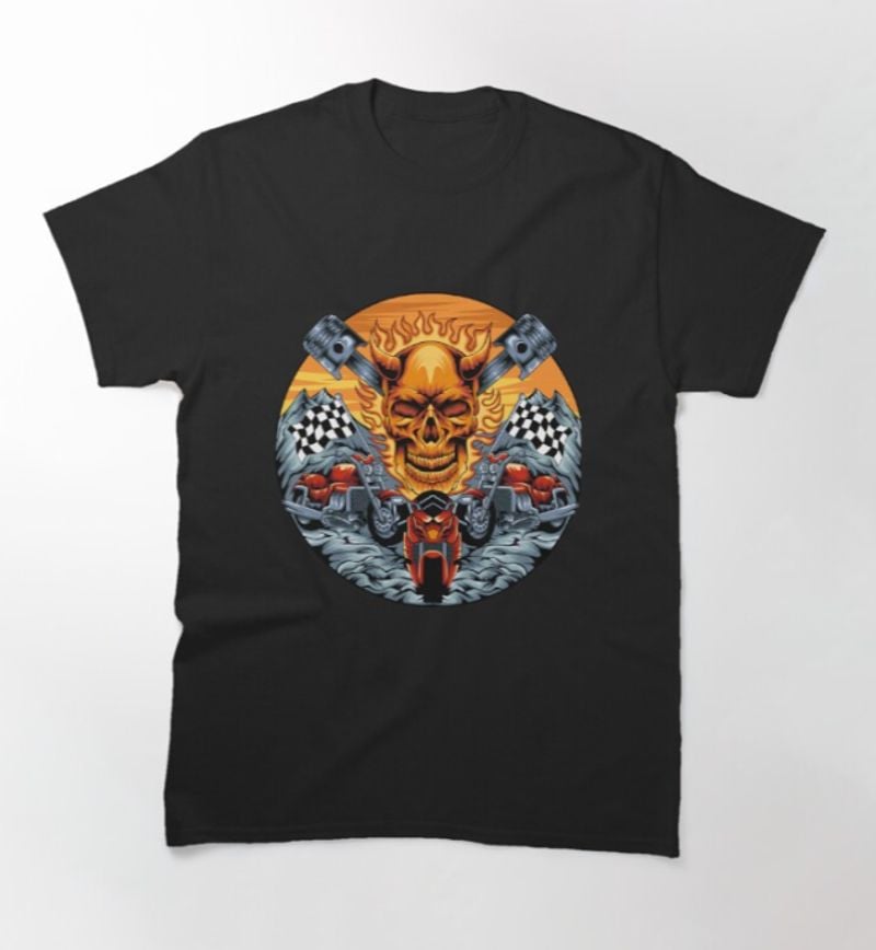 Bikergod Motorcycle Skull Rider T-shirt Design 2D Full Printed Sizes S - 5XL - NAHA419