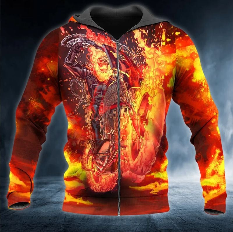 Bikergod Motorcycle Fire Ghost Rider Skull  Zip Hoodie Design 3D Full Printed Sizes S - 5XL - NAJA450H