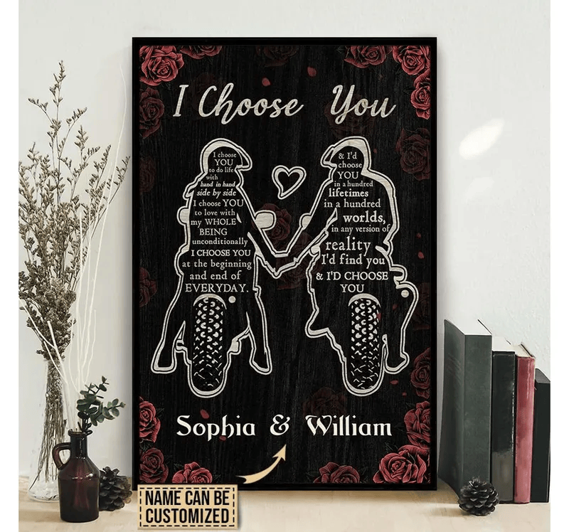 Bikergod Motorcycle I Choose You Motorcycle Couple Custom Names Poster NANA103