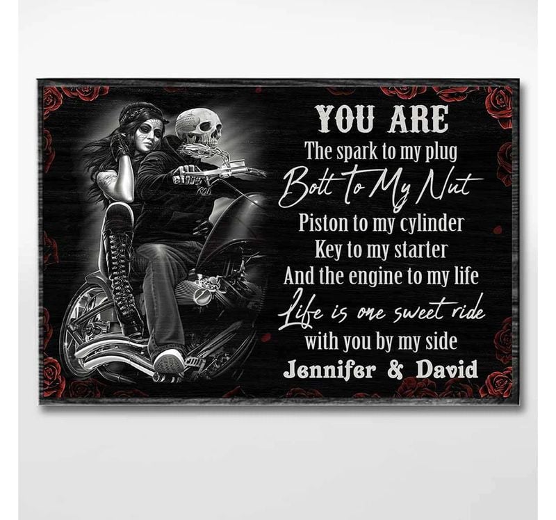Bikergod Motorcycle You Are The Spark To My Plug Motorcycle Couple Custom Names Poster NANA82