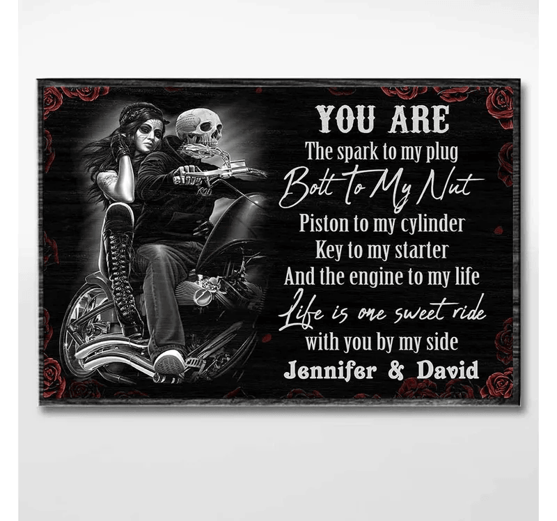 Bikergod Motorcycle You Are The Spark To My Plug Motorcycle Couple Custom Names Poster NANA82
