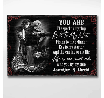 Bikergod Motorcycle You Are The Spark To My Plug Motorcycle Couple Custom Names Poster NANA82