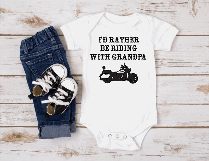 Bikergod Motorcycle I'd Rather Be Riding with Grandpa COTTON Baby Onesie Bodysuit NAYA413