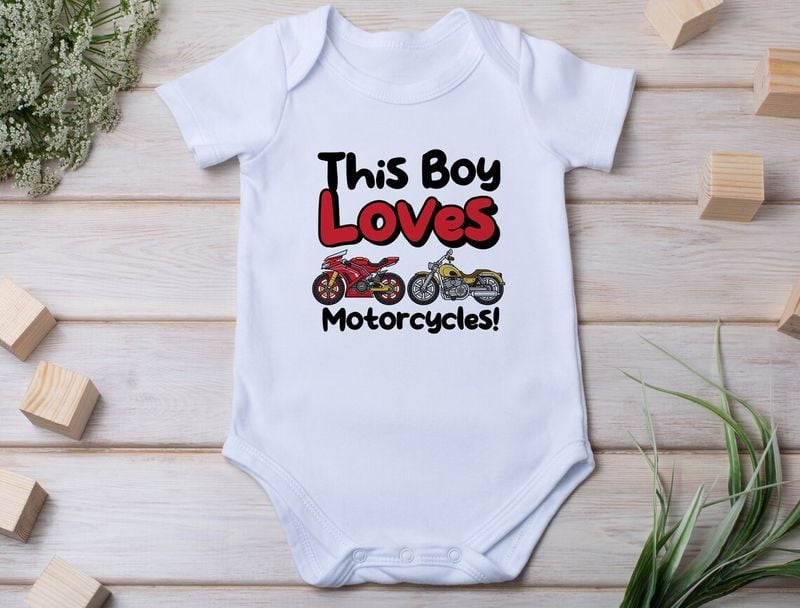 Bikergod Motorcycle This Boy Loves Motorcycles COTTON Baby Onesie Bodysuit NAVA404