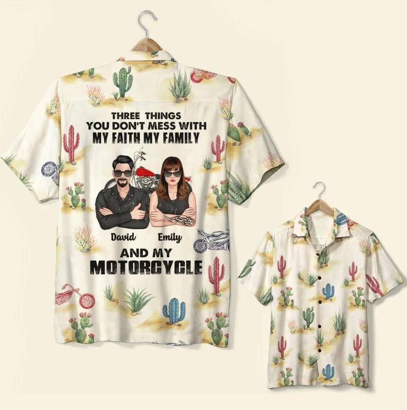 Bikergod Motorcycle Biker Couple Three Things You Don't Mess With Custom Names Hawaii Shirt Design 3D Full Printed Sizes S - 5XL NASA96