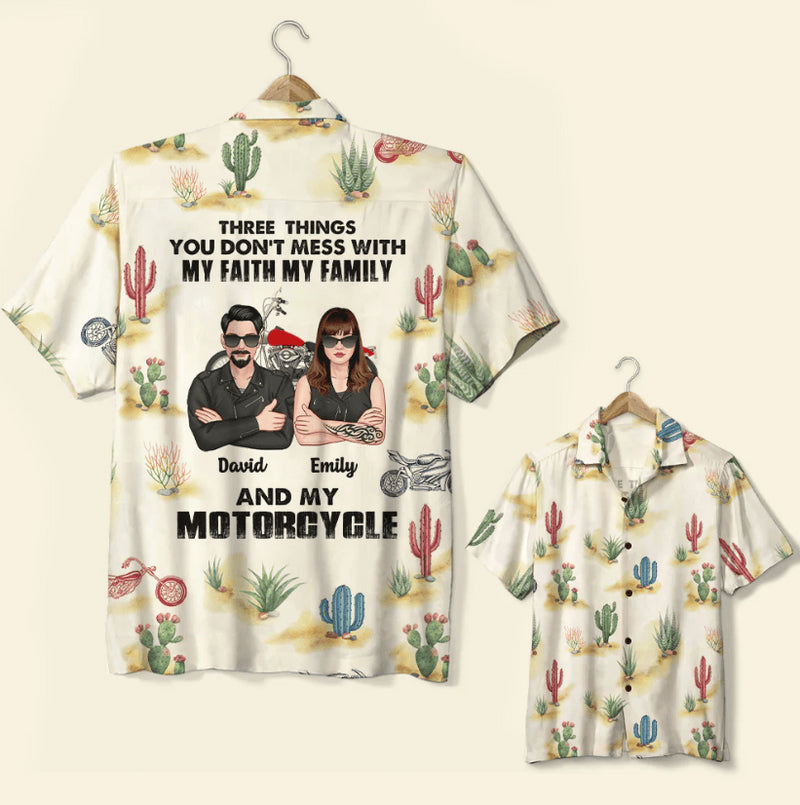 Bikergod Motorcycle Biker Couple Three Things You Don't Mess With Custom Names Hawaii Shirt Design 3D Full Printed Sizes S - 5XL NASA96