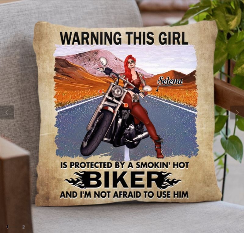 Bikergod Motorcycle Warning This Girl Is Protected By A Smokin' Hot Biker Custom Name Pillow Case Design 3D Full Printed NAIA315