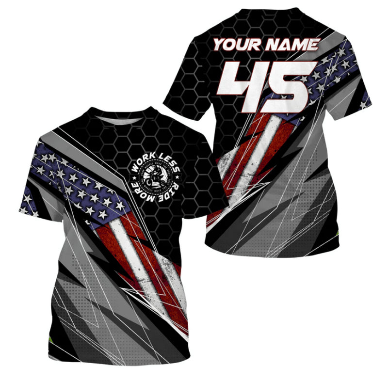 Bikergod Motorcycle Work Less Ride More Custom Name And Number T-shirt Design 3D Full Printed Sizes S - 5XL - NMQI134A