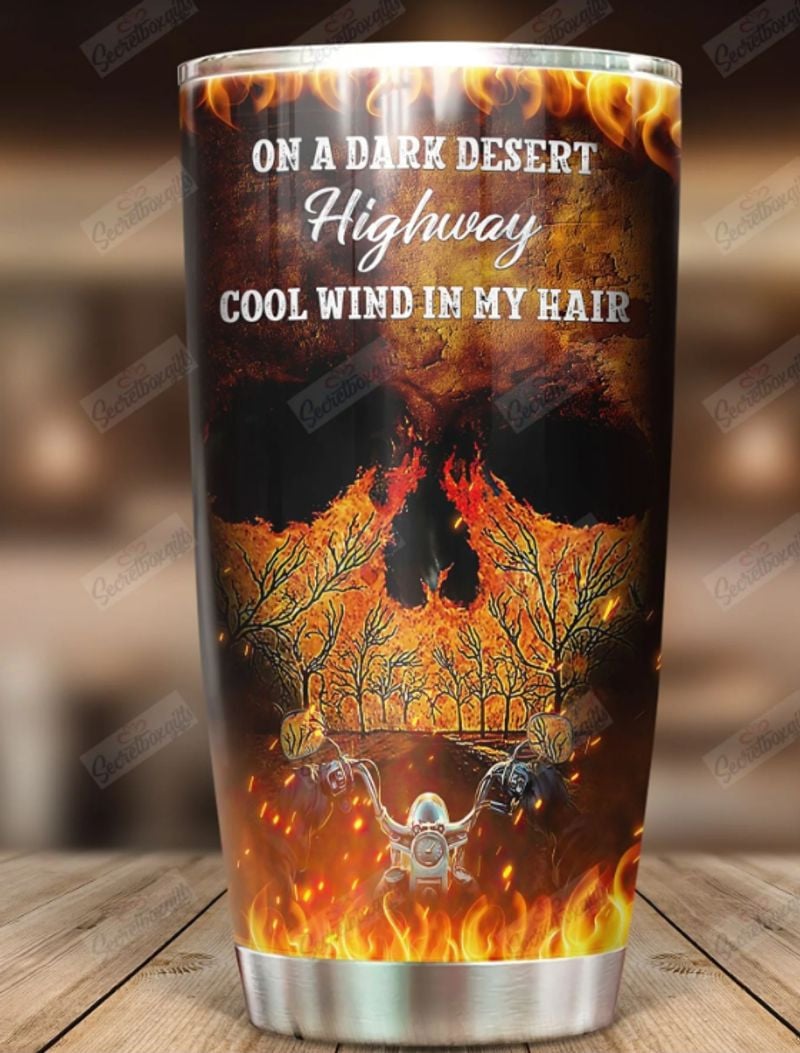 Bikergod Motorcycle On The Dark Desert Highway Stainless Steel 20 Oz Tumbler- NAIA336