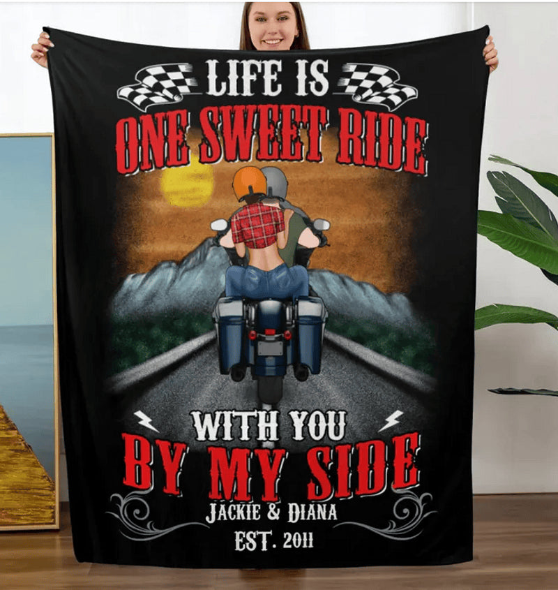 Bikergod Motorcycle Life Is One Sweet Ride With You By My Side Custom Names And Year Blanket NMBL028