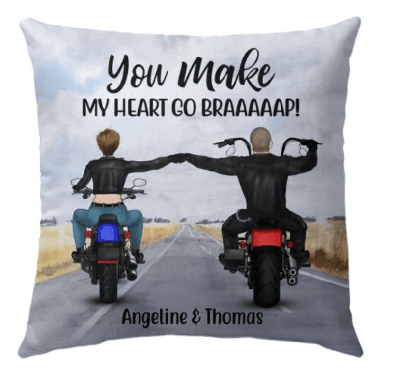 Bikergod Motorcycle You Make My Heart Go Braaap Custom Names Pillow Case Design 3D Full Printed NMPC064