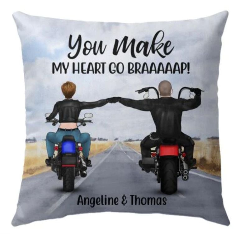 Bikergod Motorcycle You Make My Heart Go Braaap Custom Names Pillow Case Design 3D Full Printed NMPC064
