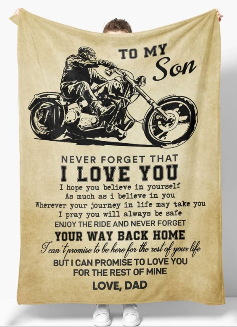 Bikergod Motorcycle Gift For Son From Dad Never Forget That I Love You Blanket NAIA26
