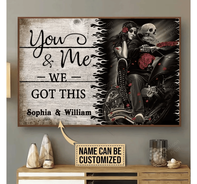Bikergod Motorcycle Skeleton Wind You And Me Motorcycle Couple Custom Names Poster NANA86